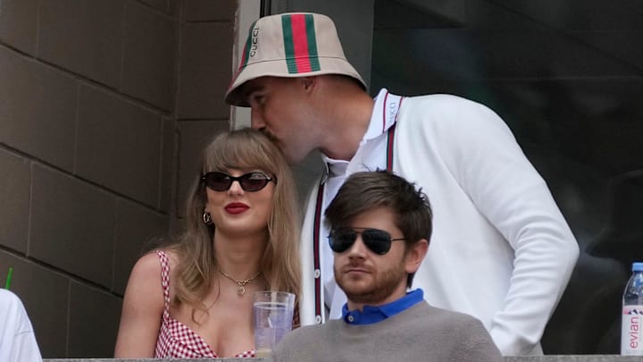 Recording artist Taylor Swift and Kansas City Chiefs tight end Travis Kelce look on during the men's singles final of the 2024 U.S. Open tennis tournament at USTA Billie Jean King National Tennis Center Recording artist Taylor Swift and Kansas City Chiefs tight end Travis Kelce look on during the men's singles final of the 2024 U.S. Open tennis tournament at USTA Billie Jean King National Tennis Center