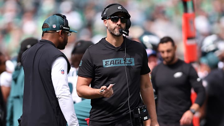 Sep 21, 2025; Philadelphia, Pennsylvania, USA; Philadelphia Eagles head coach Nick Sirianni during the first half at Lincoln Financial Field.