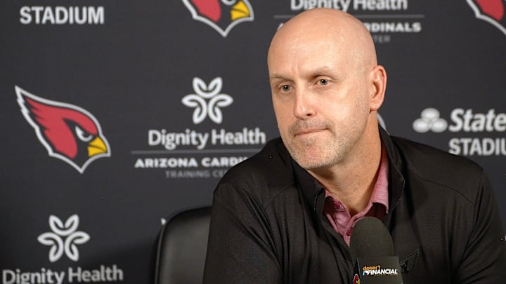 Arizona Cardinals general manager Monti Ossenfort discusses the upcoming NFL Draft during a press conference at Dignity Health Arizona Cardinals Training Center in Tempe on April 16, 2025.