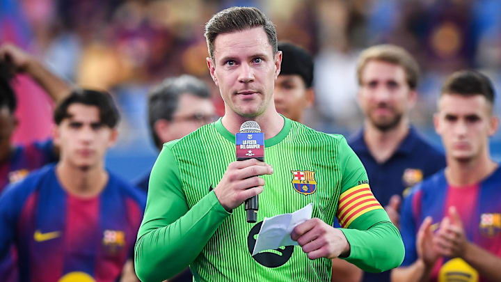 Marc-André ter Stegen addressed the crowd at Barcelona’s final preseason friendly.