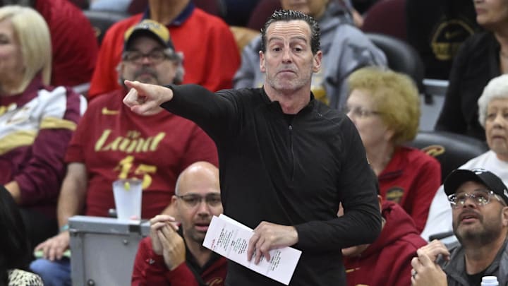 Oct 31, 2025; Cleveland, Ohio, USA; Cleveland Cavaliers head coach Kenny Atkinson reacts in the fourth quarter against the Toronto Raptors at Rocket Arena. Mandatory Credit: David Richard-Imagn Images Oct 31, 2025; Cleveland, Ohio, USA; Cleveland Cavaliers head coach Kenny Atkinson reacts in the fourth quarter against the Toronto Raptors at Rocket Arena. Mandatory Credit: David Richard-Imagn Images