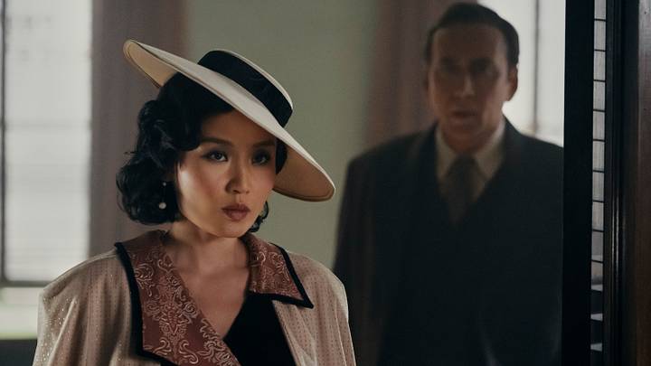 Cat Hardy (Li Jun Li) and Ben Reilly/Spiderman (Nicolas Cage) in SPIDER-NOIR Cat Hardy (Li Jun Li) and Ben Reilly/Spiderman (Nicolas Cage) in SPIDER-NOIR