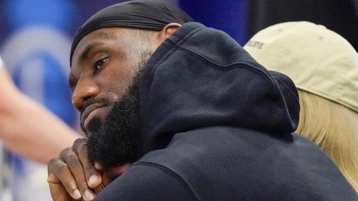 May 15, 2024; Chicago, IL, USA; LeBron James watches his son Bronny James participate in the 2024 NBA Draft Combine at Wintrust Arena. Mandatory Credit: David Banks-USA TODAY Sports