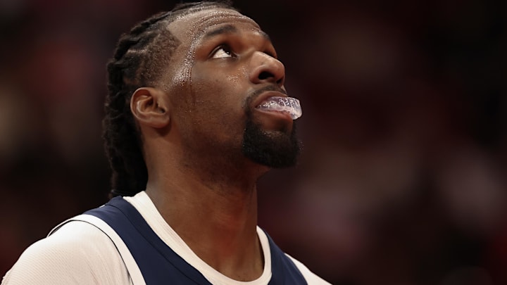 Jan 16, 2026; Houston, Texas, USA;  Minnesota Timberwolves center Naz Reid (11) looks up while he plays against the Houston Rockets in the second half at Toyota Center.