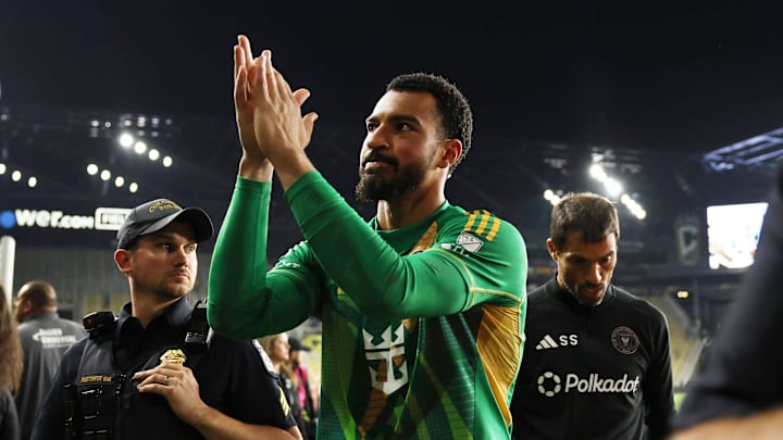  Inter Miami CF goalkeeper Drake Callender acknowledges fans after the game against the Columbus Crew at Lower.com Field. Mandatory Credit: Trevor Ruszkowski-Imagn Images