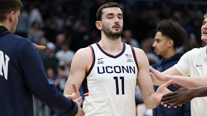 Jan 11, 2025; Washington, District of Columbia, USA; Connecticut Huskies forward Alex Karaban (11) is introduced before a game against the Georgetown Hoyas at Capital One Arena. Mandatory Credit: Daniel Kucin Jr.-Imagn Images Jan 11, 2025; Washington, District of Columbia, USA; Connecticut Huskies forward Alex Karaban (11) is introduced before a game against the Georgetown Hoyas at Capital One Arena. Mandatory Credit: Daniel Kucin Jr.-Imagn Images