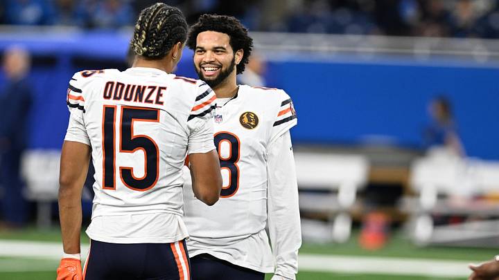 Chicago Bears quarterback Caleb Williams and wide receiver Rome Odunze.