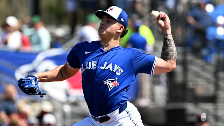 Mar 15, 2024; Dunedin, Florida, USA; Toronto Blue Jays starting pitcher Ricky Tiedemann (70)