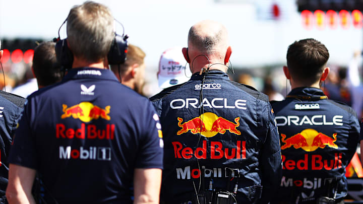 The Oracle Red Bull Racing team stand for the Japanese national anthem on the grid prior to the F1 Grand Prix of Japan at Suzuka International Racing Course on April 07, 2024 in Suzuka, Japan. (Photo by Mark Thompson/Getty Images) The Oracle Red Bull Racing team stand for the Japanese national anthem on the grid prior to the F1 Grand Prix of Japan at Suzuka International Racing Course on April 07, 2024 in Suzuka, Japan. (Photo by Mark Thompson/Getty Images)