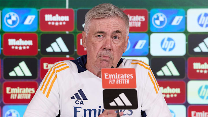 Carlo Ancelotti, the head coach of Real Madrid CF, attends a...