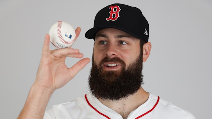 Feb 18, 2025; Lee County, FL, USA; Boston Red Sox pitcher Lucas Giolito (54) participates in media day at JetBlue Park at Fenway South. Mandatory Credit: Nathan Ray Seebeck-Imagn Images Feb 18, 2025; Lee County, FL, USA; Boston Red Sox pitcher Lucas Giolito (54) participates in media day at JetBlue Park at Fenway South. Mandatory Credit: Nathan Ray Seebeck-Imagn Images