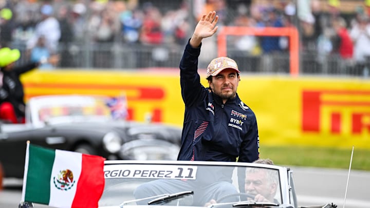 Jun 18, 2023; Montreal, Quebec, CAN; Red Bull Racing driver Sergio Perez (MEX) parades and salutes
