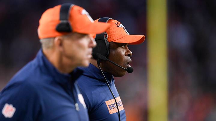 CINCINNATI, OH - DECEMBER 28: Denver Broncos Defensive Coordinator Vance Joseph and Denver Broncos Head Coach Sean Payton look on during the NFL, American Football Herren, USA football game between the Denver Broncos and the Cincinnati Bengals on December 28, 2024, at Paycor Stadium in Cincinnati, Ohio.