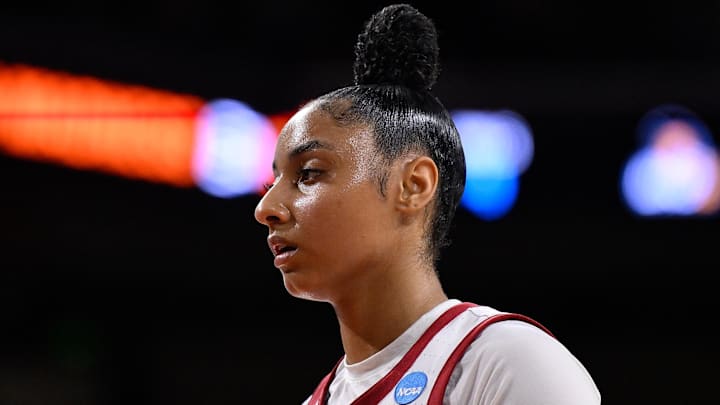 Mar 22, 2025; Los Angeles, California, USA; USC Trojans guard JuJu Watkins (12) during the second quarter of an NCAA Tournament game against the UNC Greensboro Spartans at Galen Center. Mandatory Credit: Robert Hanashiro-Imagn Images Mar 22, 2025; Los Angeles, California, USA; USC Trojans guard JuJu Watkins (12) during the second quarter of an NCAA Tournament game against the UNC Greensboro Spartans at Galen Center. Mandatory Credit: Robert Hanashiro-Imagn Images