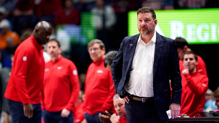 Mississippi coach Chris Beard watches his team face Alabama during the second half of a SEC tournament quarterfinal game at Bridgestone Arena in Nashville, Tenn., Friday, March 13, 2026.