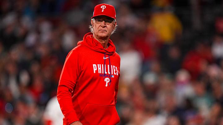 May 12, 2026; Boston, Massachusetts, USA;  Philadelphia Phillies interim manager Don Mattingly (8) exits the mound during the game against the Boston Red Sox in the eighth inning at Fenway Park. 