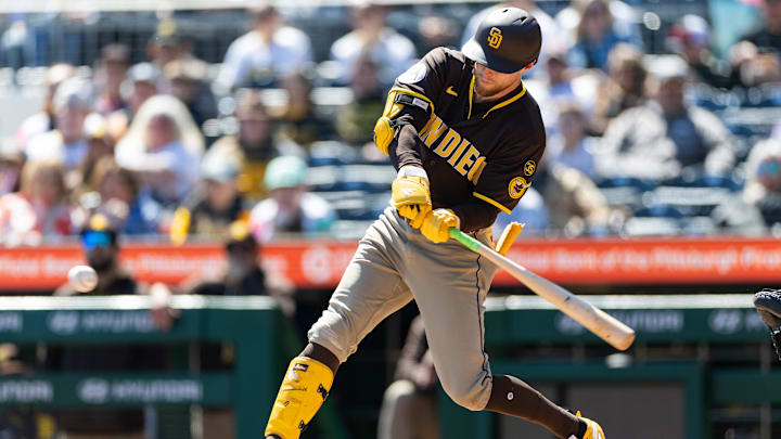 Jake Cronenworth (9) hits a two-run home run during the seventh inning against the Pittsburgh Pirates at PNC Park. 