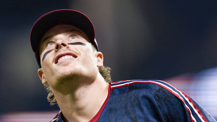 Jul 3, 2026; Cleveland, Ohio, USA; Cleveland Guardians second baseman Travis Bazzana (37) looks on during the ninth inning against the Chicago White Sox at Progressive Field. Mandatory Credit: Scott Galvin-Imagn Images