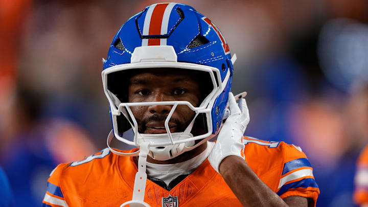 Jan 4, 2026; Denver, Colorado, USA; Denver Broncos wide receiver Marvin Mims Jr. (19) in the fourth quarter against the Los Angeles Chargers at Empower Field at Mile High. Mandatory Credit: Isaiah J. Downing-Imagn Images