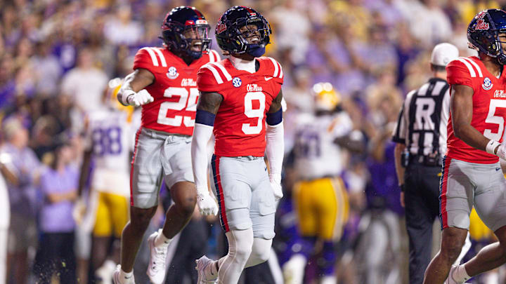 Oct 12, 2024; Baton Rouge, Louisiana, USA;  Mississippi Rebels cornerback Trey Amos (9).