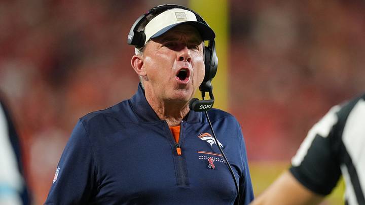 Sep 14, 2026; Kansas City, Missouri, USA; Denver Broncos head coach Sean Payton reacts at GEHA Field at Arrowhead Stadium. Sep 14, 2026; Kansas City, Missouri, USA; Denver Broncos head coach Sean Payton reacts at GEHA Field at Arrowhead Stadium.