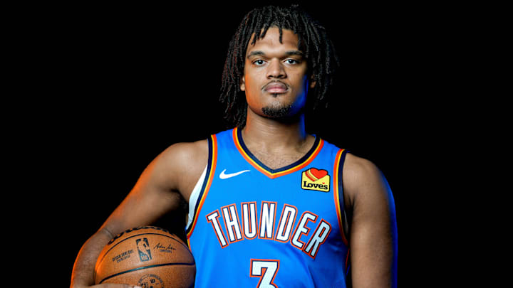 Dillon Jones is pictured during the Thunder media day at the Paycom Center in Oklahoma City, on Monday, Sept. 30, 2024.