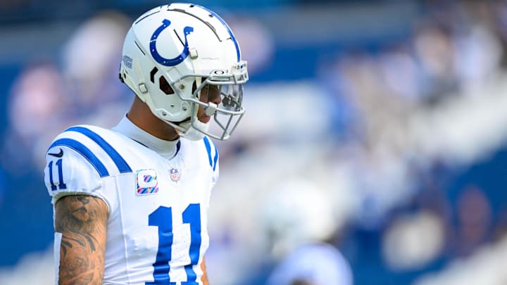 Oct 13, 2024; Nashville, Tennessee, USA; Indianapolis Colts wide receiver Michael Pittman Jr. (11) during pregame warmups against the Tennessee Titans at Nissan Stadium. Mandatory Credit: Steve Roberts-Imagn Images Oct 13, 2024; Nashville, Tennessee, USA; Indianapolis Colts wide receiver Michael Pittman Jr. (11) during pregame warmups against the Tennessee Titans at Nissan Stadium. Mandatory Credit: Steve Roberts-Imagn Images