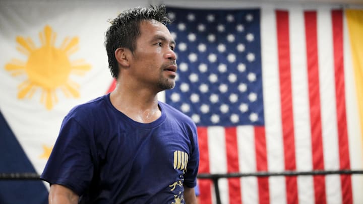 Hall of Fame boxing legend and 8 division world champion Manny Pacquiao trains on June 11, 2025.