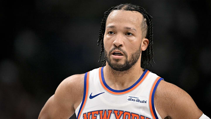 Nov 19, 2025; Dallas, Texas, USA; New York Knicks guard Jalen Brunson (11) looks on during the second quarter against the Dallas Mavericks at the American Airlines Center. Mandatory Credit: Jerome Miron-Imagn Images