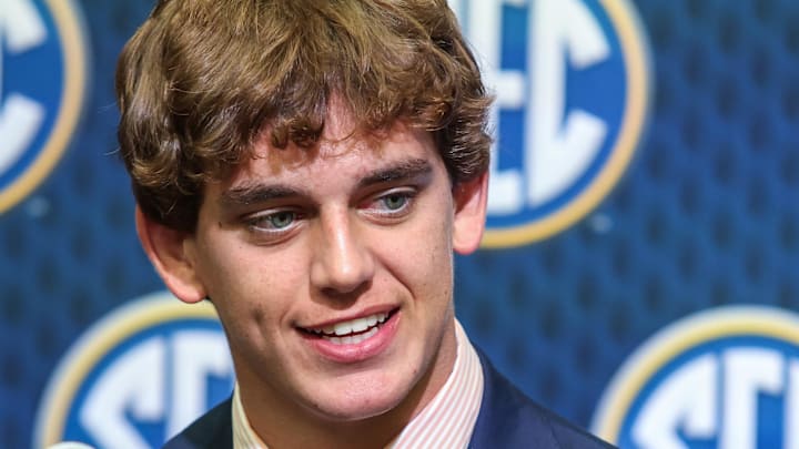 Texas Longhorns quarterback Arch Manning during SEC Media Days Texas Longhorns quarterback Arch Manning during SEC Media Days