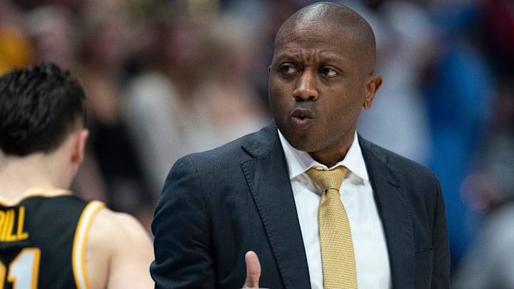 Missouri head coach Dennis Gates calms down his team against Florida during the first half of their quarterfinal game of the SEC Men's Basketball Tournament at Bridgestone Arena in Nashville, Tenn., Friday, March 14, 2025. Missouri head coach Dennis Gates calms down his team against Florida during the first half of their quarterfinal game of the SEC Men's Basketball Tournament at Bridgestone Arena in Nashville, Tenn., Friday, March 14, 2025.