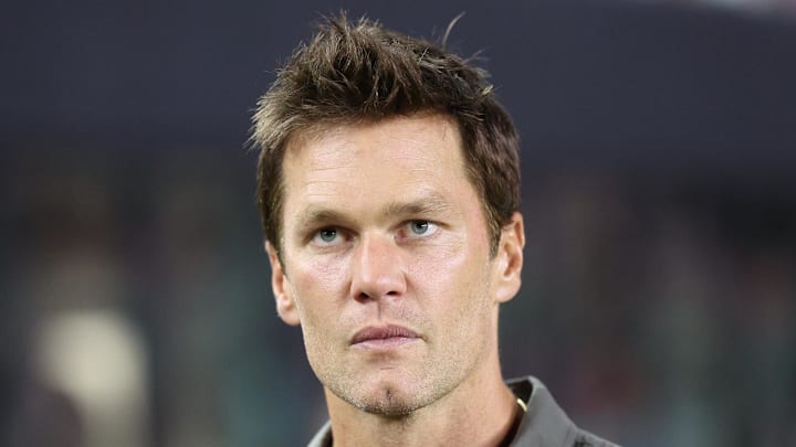 Aug 24, 2024; Fort Lauderdale, Florida, USA; Former NFL player Tom Brady during the match between the FC Cincinnati and the Inter Miami at Chase Stadium. Mandatory Credit: Nathan Ray Seebeck-Imagn Images