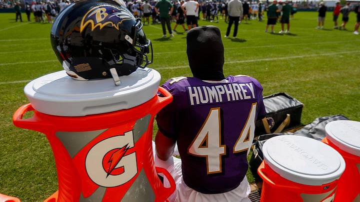 Baltimore Ravens cornerback Marlon Humphrey (44) takes a break during a joint practice with the Green Bay Packers on Thursday, August 22, 2024, at Ray Nitschke Field in Ashwaubenon, Wis.
Tork Mason/USA TODAY NETWORK-Wisconsin Baltimore Ravens cornerback Marlon Humphrey (44) takes a break during a joint practice with the Green Bay Packers on Thursday, August 22, 2024, at Ray Nitschke Field in Ashwaubenon, Wis.
Tork Mason/USA TODAY NETWORK-Wisconsin