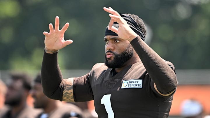 Aug 4, 2024; Cleveland Browns safety Juan Thornhill (1) during practice at the Browns training facility in Berea, Ohio. Mandatory Credit: Bob Donnan-Imagn Images Aug 4, 2024; Cleveland Browns safety Juan Thornhill (1) during practice at the Browns training facility in Berea, Ohio. Mandatory Credit: Bob Donnan-Imagn Images
