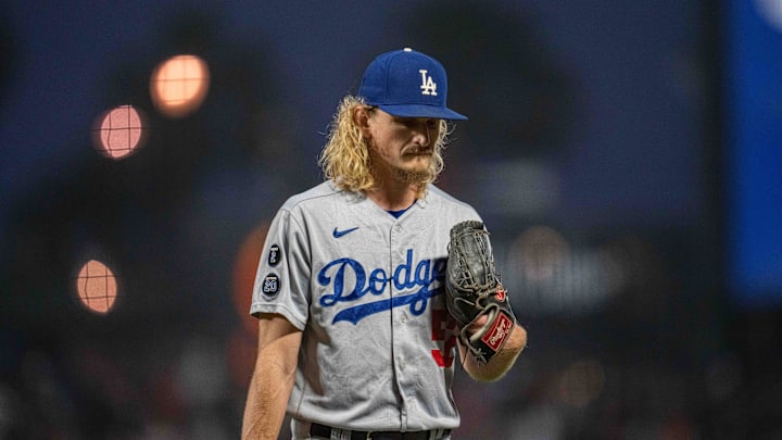 Sep 3, 2021; San Francisco, California, USA; Los Angeles Dodgers starting pitcher Phil Bickford (52) walks to the dugout during the third inning against the San Francisco Giants at Oracle Park. Mandatory Credit: Neville E. Guard-Imagn Images Sep 3, 2021; San Francisco, California, USA; Los Angeles Dodgers starting pitcher Phil Bickford (52) walks to the dugout during the third inning against the San Francisco Giants at Oracle Park. Mandatory Credit: Neville E. Guard-Imagn Images