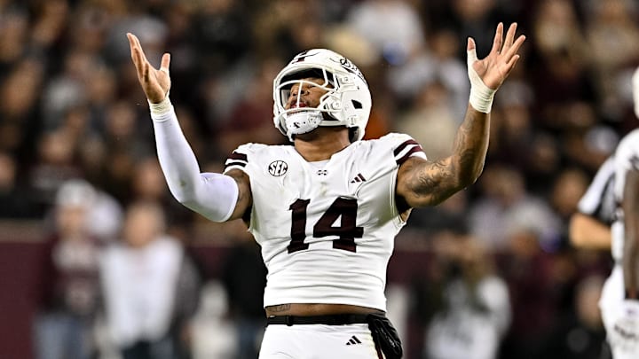 Nov 11, 2023; College Station, Texas, USA; Mississippi State Bulldogs linebacker Nathaniel Watson