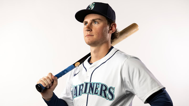 Seattle Mariners infielder Colt Emerson poses for a portrait during media day Feb. 20 at Peoria Sports Complex.