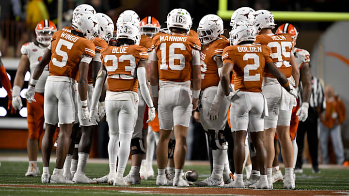 Texas Longhorns wide receiver Ryan Wingo, running back Jaydon Blue, quarterback Arch Mannin, and wide receiver Matthew Golden Texas Longhorns wide receiver Ryan Wingo, running back Jaydon Blue, quarterback Arch Mannin, and wide receiver Matthew Golden