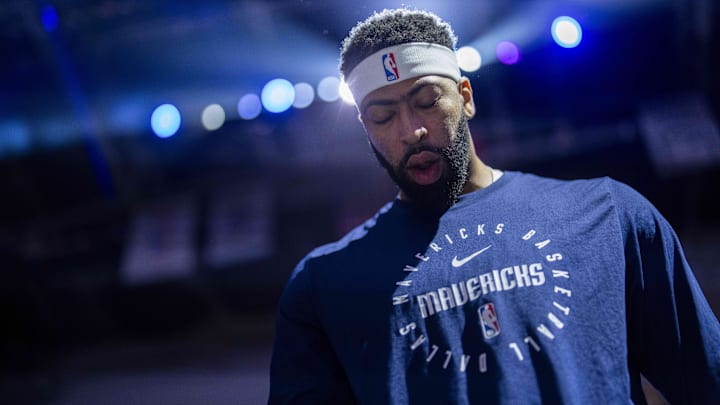 Jan 6, 2026; Sacramento, California, USA; Dallas Mavericks forward Anthony Davis (3) stands on the court before the start of the game against the Sacramento Kings at the Golden 1 Center. Mandatory Credit: Cary Edmondson-Imagn Images
