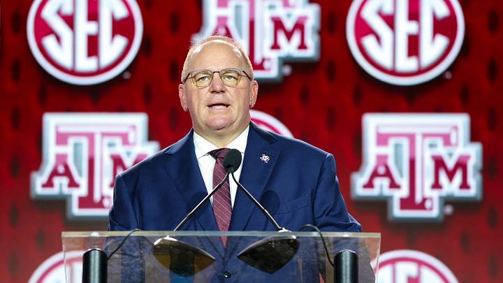 Texas A&M Aggies head coach Mike Elko speaks to the press during SEC Football Kickoff Media Day at the Tampa Marriott. Texas A&M Aggies head coach Mike Elko speaks to the press during SEC Football Kickoff Media Day at the Tampa Marriott.
