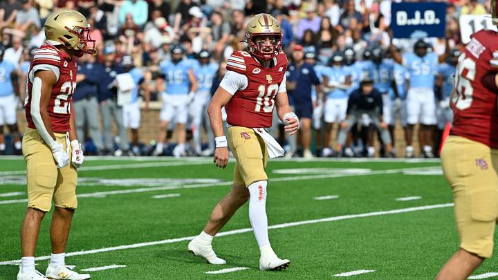September 19, 2026; Chestnut Hill, Massachusetts, USA; Boston College Eagles quarterback Mason McKenzie (10) signals to the offense during the first half against the Maine Black Bears at Alumni Stadium. Mandatory Credit: Eric Canha-Imagn Images September 19, 2026; Chestnut Hill, Massachusetts, USA; Boston College Eagles quarterback Mason McKenzie (10) signals to the offense during the first half against the Maine Black Bears at Alumni Stadium. Mandatory Credit: Eric Canha-Imagn Images