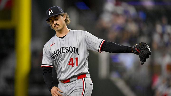 Jun 18, 2026; Arlington, Texas, USA; Minnesota Twins starting pitcher Joe Ryan (41) pitches against the Texas Rangers during the third inning at Globe Life Field. Mandatory Credit: Jerome Miron-Imagn Images
