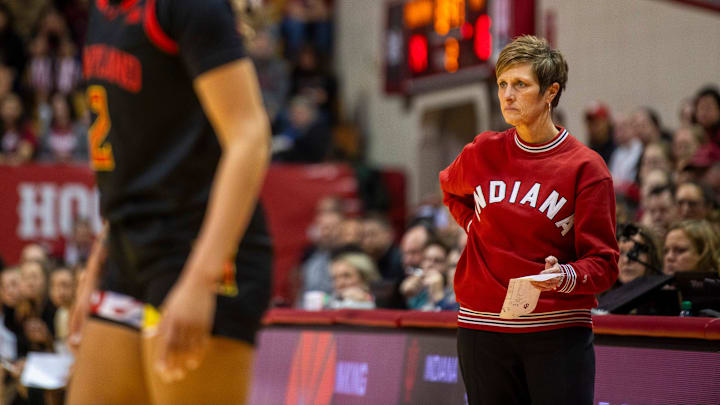 Indiana Head Coach Teri Moren during the Indiana versus Maryland women's basketball game at Simon Skjodt Assembly Hall on Thursday, Feb. 27, 2025.