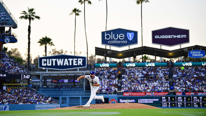 Jun 17, 2025; Los Angeles, California, USA; Los Angeles Dodgers relief pitcher Lou Trivino (58) throws a pitch during the third inning against the San Diego Padres at Dodger Stadium. Mandatory Credit: Gary A. Vasquez-Imagn Images Jun 17, 2025; Los Angeles, California, USA; Los Angeles Dodgers relief pitcher Lou Trivino (58) throws a pitch during the third inning against the San Diego Padres at Dodger Stadium. Mandatory Credit: Gary A. Vasquez-Imagn Images