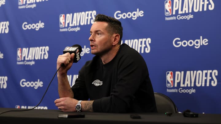 Los Angeles Lakers head coach JJ Redick speaks to media. Los Angeles Lakers head coach JJ Redick speaks to media.