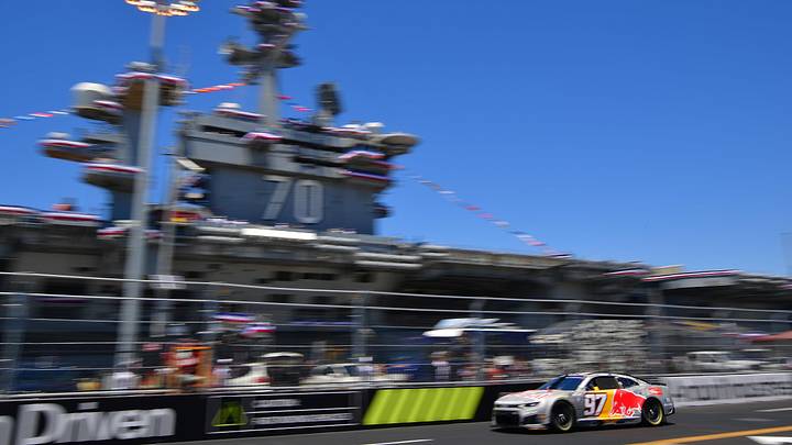 Jun 20, 2026; San Diego, California, USA; Trackhouse Racing driver Shane Van Gisbergen (97) during practice for the Anduril 250 at San Diego Street Course. Jun 20, 2026; San Diego, California, USA; Trackhouse Racing driver Shane Van Gisbergen (97) during practice for the Anduril 250 at San Diego Street Course.