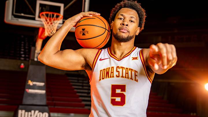 Iowa State basketball player Joshua Jefferson stands for a photo during media day at Hilton Coliseum in Ames, Oct. 8, 2025. Iowa State basketball player Joshua Jefferson stands for a photo during media day at Hilton Coliseum in Ames, Oct. 8, 2025.