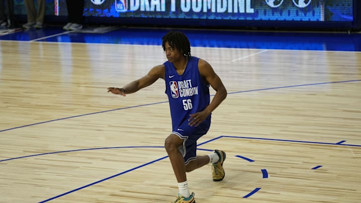 May 13, 2025; Chicago, Il, USA; Tre Johnson (56) participates in the 2025 NBA Draft Combine at Wintrust Arena. Mandatory Credit: David Banks-Imagn Images May 13, 2025; Chicago, Il, USA; Tre Johnson (56) participates in the 2025 NBA Draft Combine at Wintrust Arena. Mandatory Credit: David Banks-Imagn Images