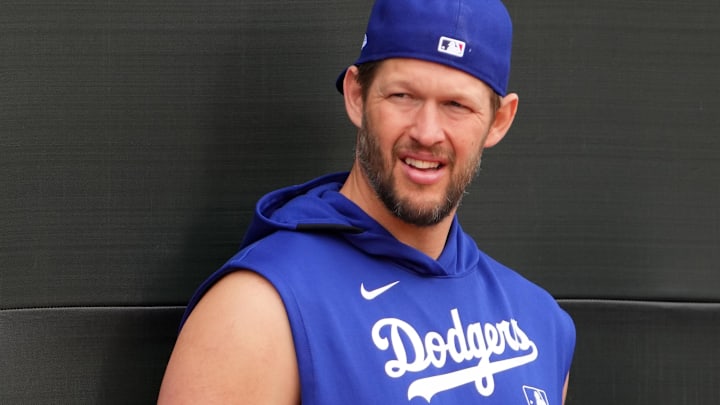 Feb 12, 2025; Glendale, AZ, USA; Los Angeles Dodgers pitcher Clayton Kershaw looks on during a Spring Training workout at Camelback Ranch. Mandatory Credit: Joe Camporeale-Imagn Images Feb 12, 2025; Glendale, AZ, USA; Los Angeles Dodgers pitcher Clayton Kershaw looks on during a Spring Training workout at Camelback Ranch. Mandatory Credit: Joe Camporeale-Imagn Images