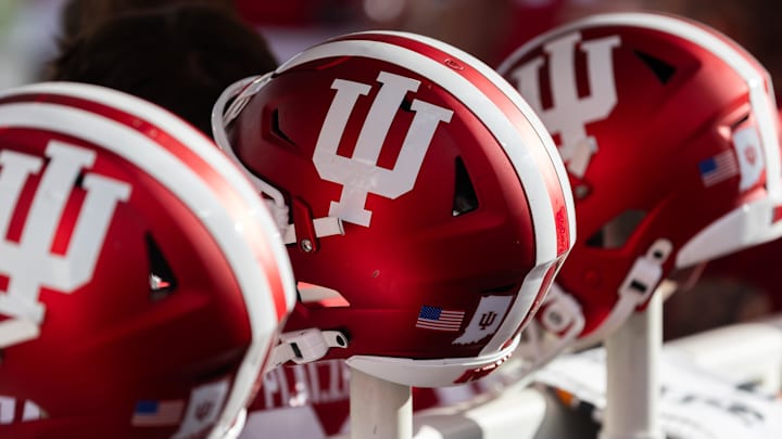 A view of Indiana Hoosiers helmet before the game against the Michigan Wolverines  at Memorial Stadium.